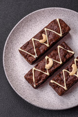 Delicious sweet brownies with chocolate and nuts