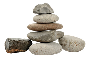 Fototapeta premium Stacked spa stones in a Zen-inspired pyramid, isolated on white background.