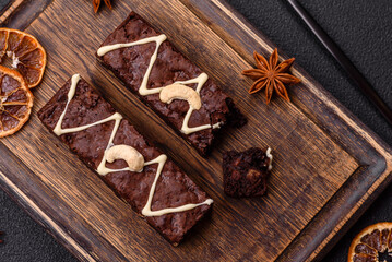 Delicious sweet brownies with chocolate and nuts