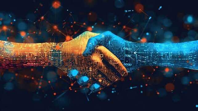 Develop a visual guide on the financial aspects of mergers and acquisitions top view to explain processes digital binary as object Splitcomplementary color scheme