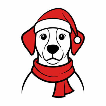 recommend clip art: line art christmas dog with santa claus vector   illustration