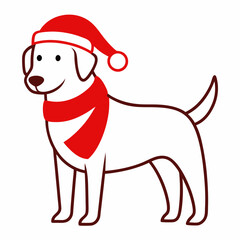 line art christmas dog with santa claus vector   illustration