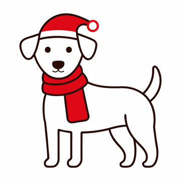 recommend clip art: line art christmas dog with santa claus vector   illustration