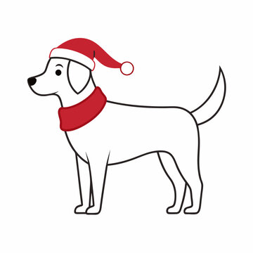 recommend clip art: line art christmas dog with santa claus vector   illustration