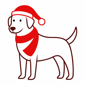 recommend clip art: line art christmas dog with santa claus vector   illustration