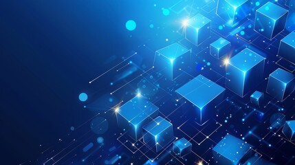 Obraz premium Blue Geometric Background with Cubes and Lines: Vector Design Concept for Business Technology Presentation