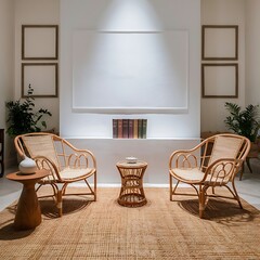 Modern bright interior with empty frame . 3D rendering
