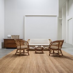 Modern bright interior with empty frame . 3D rendering
