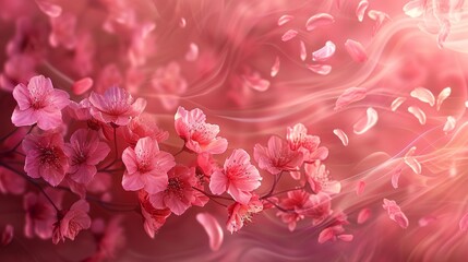 Fototapeta premium A beautiful arrangement of pink blossoms with delicate petals floating in a soft, dreamy background.