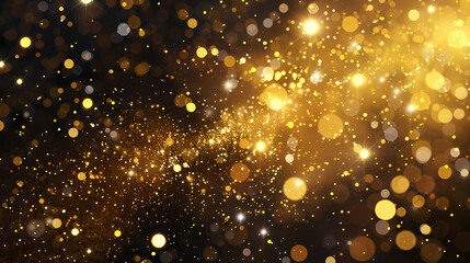 Obraz premium golden christmas particles and sprinkles for a holiday celebration like christmas or new year. shiny golden lights. wallpaper background for ads or gifts wrap and web design