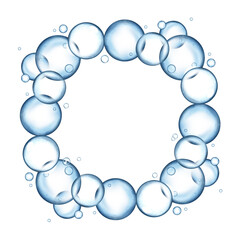 Bubbles. Watercolor illustration. Frame made of soap bubbles. Cleanliness and skin care concept. SPA and cosmetology. Wreath for background, packaging, label, banner