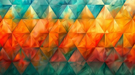 Obraz premium Vibrant abstract background featuring layered triangles in orange, teal, and yellow hues, perfect for modern design projects.