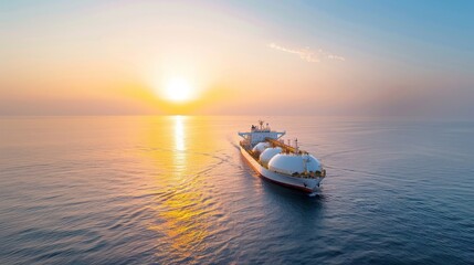 Naklejka premium A large ship is sailing on a calm sea at sunset