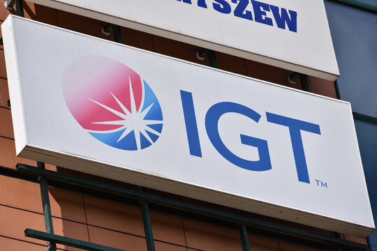 IGT International Game Technology gambling company logo, emblem, signage on the facade. WARSAW, POLAND - JULY 26, 2024