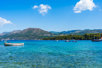 Obraz premium Crystal clear waters of Adriatic Sea around Elaphiti Island Kolocep near Dubrovnik. Summer in Croatia
