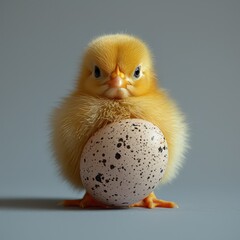 Yellow Chick with Egg Isolated on White Background, Studio Shot

