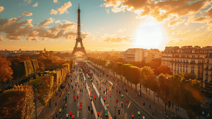 Olympic Marathon and Eiffel Tower Illustration