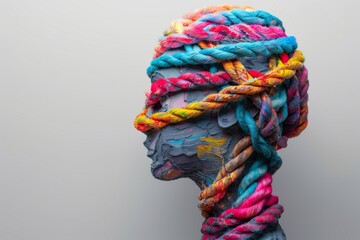 The Interconnected Web of Human Relationships and Personal Networks, Visualized as Shapes Linked by Assorted Ropes, Symbolizing Creativity, Mental Health, and Psychology