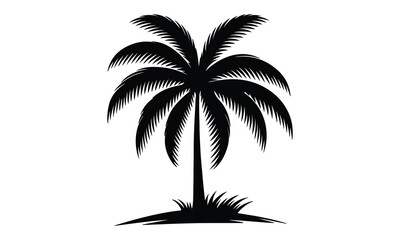 Tropical Palm Tree Silhouette - Vector Line Art Illustration