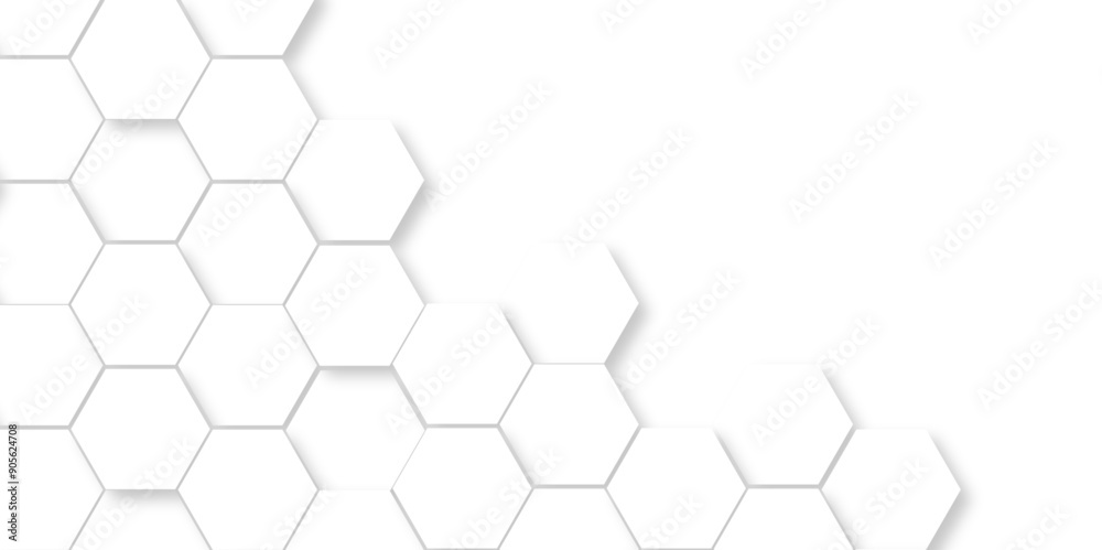 Wall mural abstract white 3d hexagon light creative digital concept vector surface grid hexagonal tile and mosa