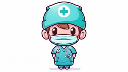 Obraz premium Chibi surgeon, occupation character, flat design illustration, precise, isolated on white background