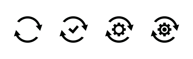 Sync processing icon set.Cicle arrow with gear wheel.