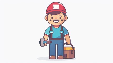 Chibi plumber, occupation character, flat design illustration, handy, isolated on white background