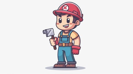 Chibi plumber, occupation character, flat design illustration, handy, isolated on white background