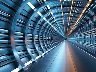Fototapeta premium Modern Tunnel Pattern with Sleek Cyber Visuals and Dynamic Lighting Effects