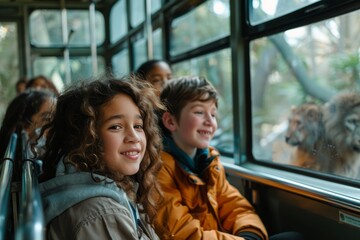 Children on Safari Tram Exploring Zoo Animal Habitats for Educational Tour Experience