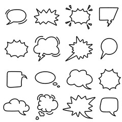 Charcoal pen line speech bubbles. Various talk and dialog balloon shapes. Vector chalk graphic elements