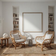 Fototapeta premium Modern bright interior with empty frame . 3D rendering 