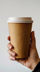 A person is holding a cup with a white lid