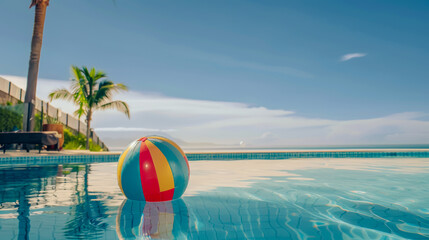 Obraz premium Vibrant Beach Ball Floating in a Serene Pool