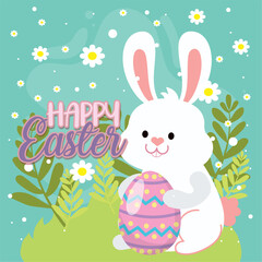 Happy easter car Bunny and easter eggs Vector