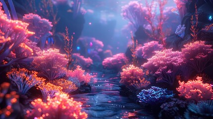 Fototapeta premium Innovative Futuristic Ocean with Glowing Coral Reefs and Holographic Elements for an Adventure Experience