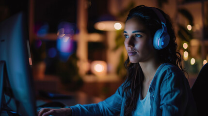 E-learning concept: Woman engaging in video tutorials and online lessons, enhancing her education through digital training courses