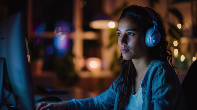 E-learning concept: Woman engaging in video tutorials and online lessons, enhancing her education through digital training courses