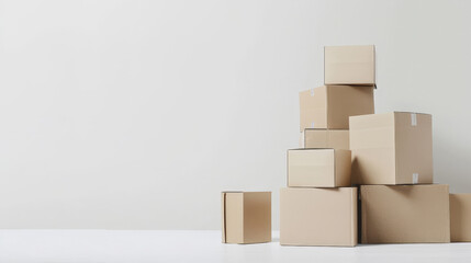Obraz premium neatly stack pile of cardboard boxes on a plain colorful background