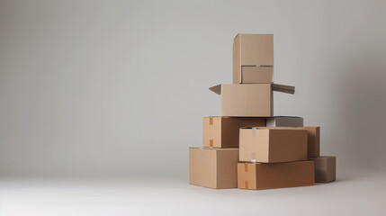 Obraz premium neatly stack pile of cardboard boxes on a plain colorful background