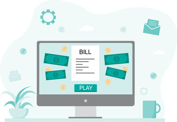 Paying bills. Bill in hand. Payment of utility, bank, restaurant and other.