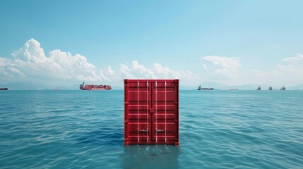 A blue container is floating in the ocean