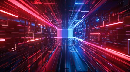 Fototapeta premium A futuristic, neon-lit tunnel with a red and blue light