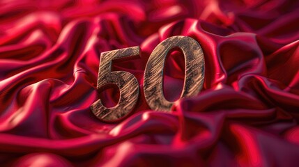 Golden number 50on red background for celebration