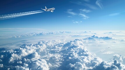 Contrail aircraft in sky with room for text