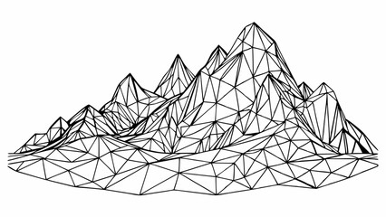 Abstract mountain landscape. Polygonal sketch. Outline background. Mountain range isolated on a white background. Line art. Black on white graphic. Low poly wireframe linear vector illustration
