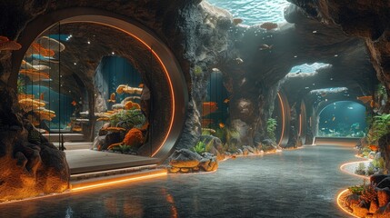 High-Tech Marine Conservation Area with Interactive Digital Features and Modern Environmental Solutions
