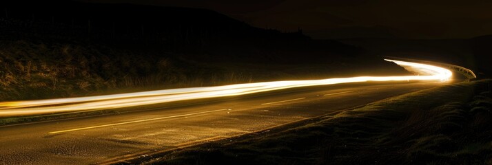 Obraz premium Long exposure of a road lit by passing car headlights at night