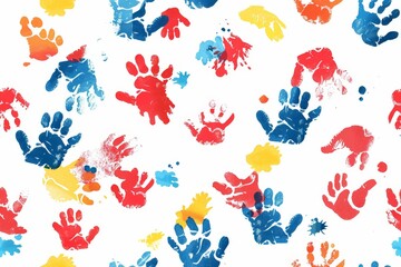 Obraz premium A colorful pattern of hands with splatters of paint on them