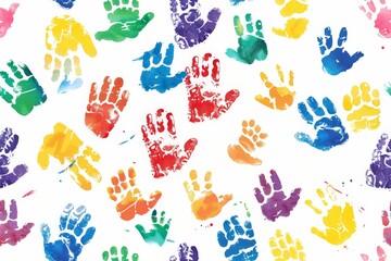 A colorful pattern of hands with the word "love" written in the middle